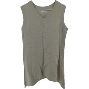 Bryn Walker 100% Linen Tunic Dress Tank Mini Lagenlook V Neck Shift Beige Medium